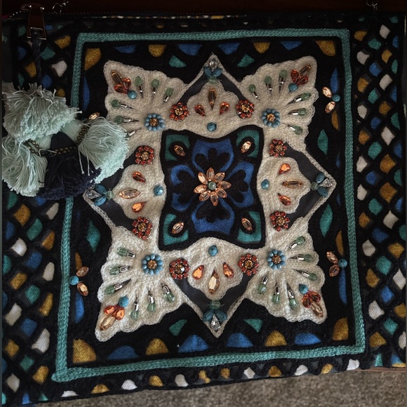 Steve Madden Blue and White Beaded Embroidered Shoulder Bag - Picture 2 of 4